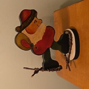 Primitive Wooden Snow Shoe Santa Artist Signed Peg Daniel's 9.5 Inches Tall